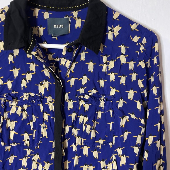 Maeve Anthropologie Penguin Print Button-Down Shirt Long Sleeve Funky Quirky 2 - Picture 1 of 4